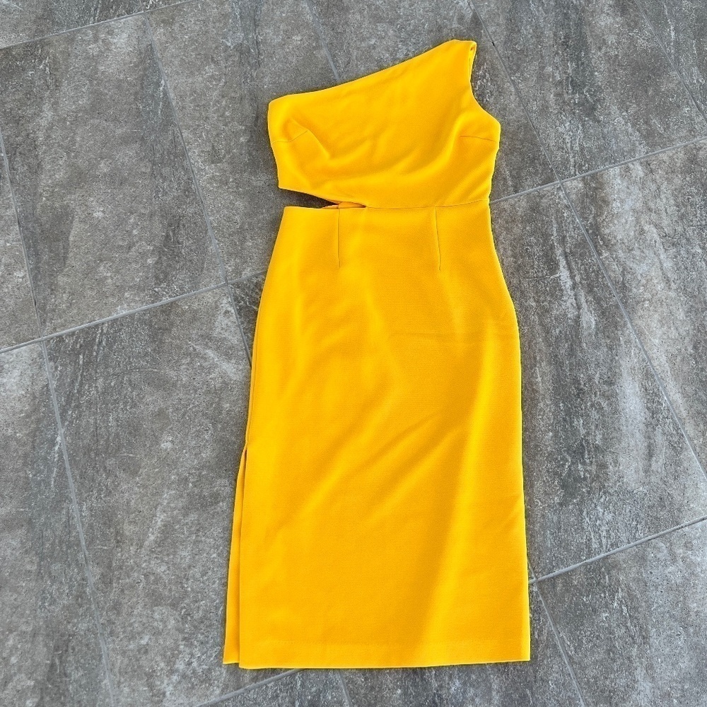 Gabrielle Union NYC Gold Yellow Sheath Midi Dress Size 4 - Picture 2 of 14